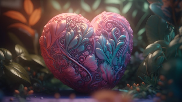 Juguete con forma de corazón colorido de dibujos animados en 3D para la decoración del Día de San Valentín y el Día de la Madre AI generativa