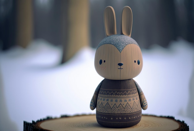 juguete de madera de conejo lindo de invierno