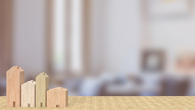 El juguete de madera para el hogar en la sala de estar para la propiedad o el concepto de construcción Representación 3d