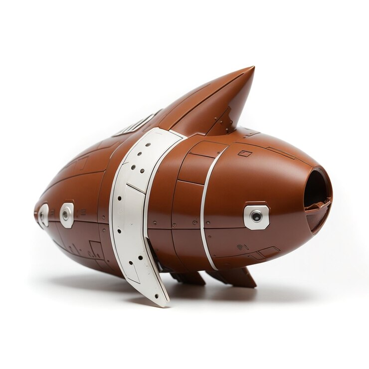 Juguete de nave espacial marrón sobre fondo blanco