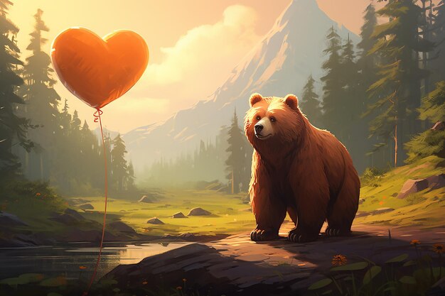 Juguete de oso de dibujos animados con corazón Tarjeta de San Valentín con espacio para el texto