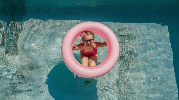 Juguete de piscina inflable rosado en la piscina