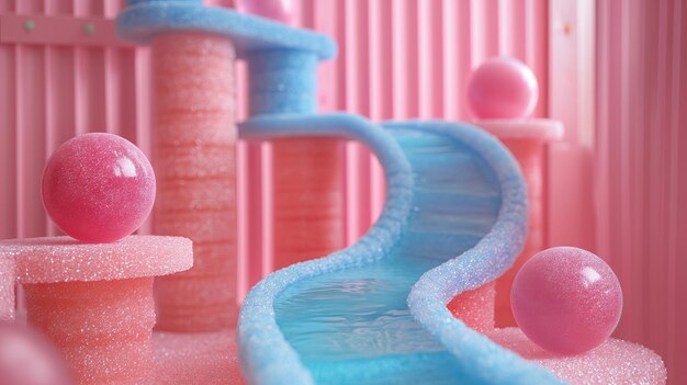 Juguete rosa y azul con un caramelo redondo Muestra de producto AI de renderización 3D