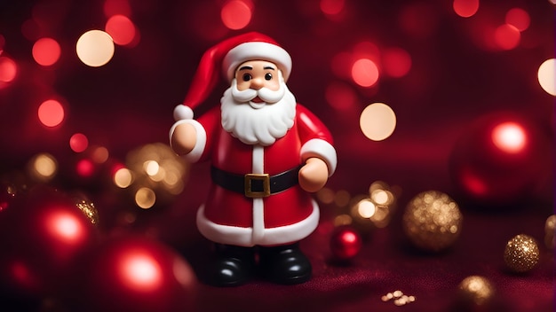 Juguete de Santa Claus sobre fondo rojo bokeh concepto de Navidad y año nuevo