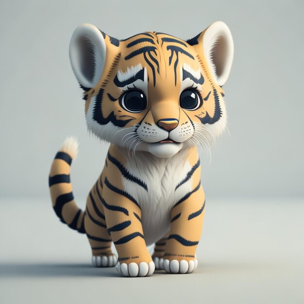 Un juguete de tigre amarillo con una franja blanca en la cara.