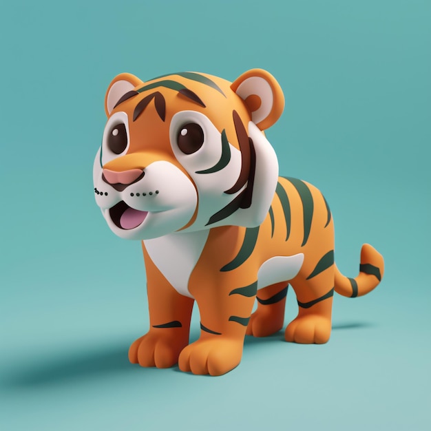 un juguete de tigre con una boca rosada y un fondo azul renderización 3D de un tigre lindo diseño 3D de tigre i