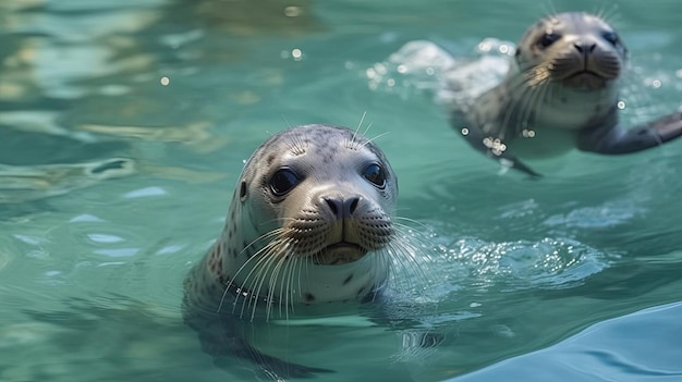 La juguetería mientras observas a las focas bebé jugando en el agua con sus cuerpos elegantes y movimientos ágiles navegan por el océano con facilidad generado por IA