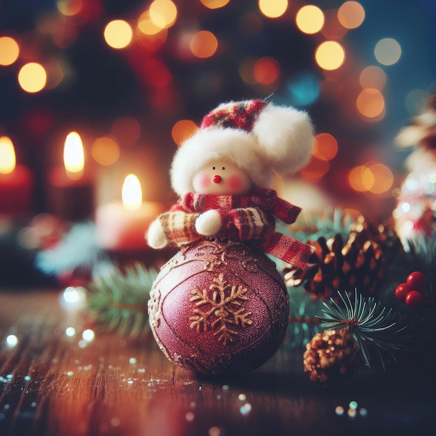 juguetes de árbol de Navidad y velas fondo de decoración de Navidad