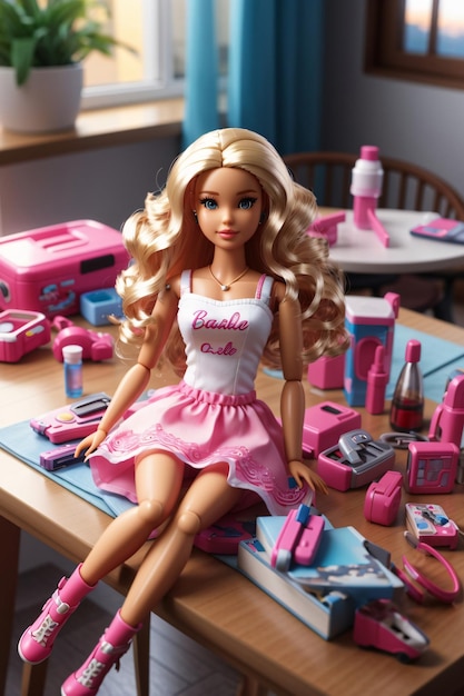 Juguetes Barbie realistas en la mesa