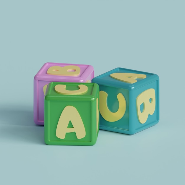 Juguetes de bloque de letras renderizados en 3D perfectos para proyectos de diseño de productos para bebés