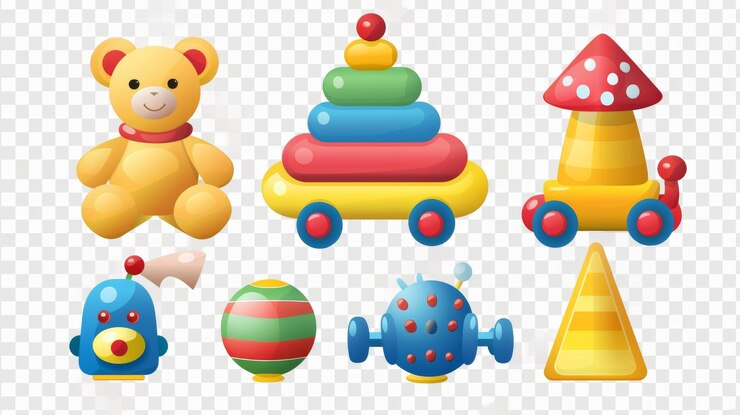 Foto juguetes clásicos coloridos para niños pequeños aislados sobre un fondo transparente perfectos para el juego de bebés