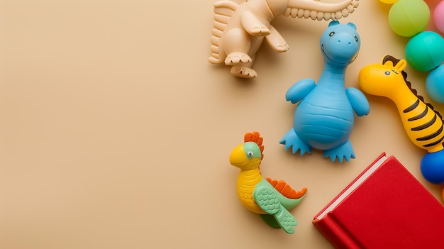 Juguetes para el Día Mundial del Libro con fondo beige