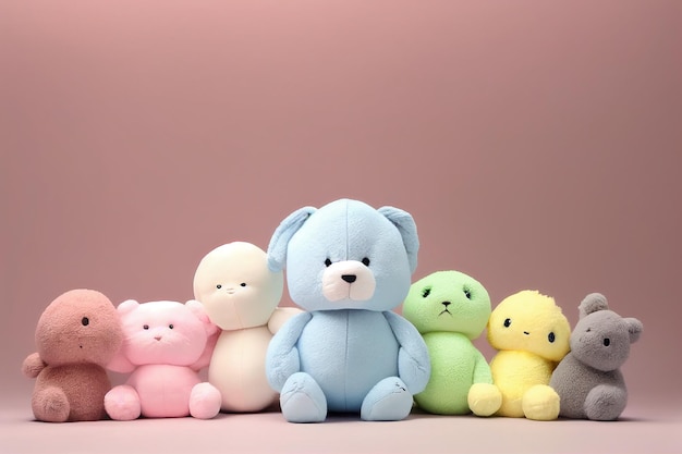 Foto juguetes de lana de ganchillo de colores pastel muñecas animales