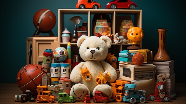Juguetes para niños Colección de muchos juguetes coloridos.