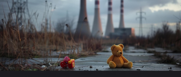 Juguetes olvidados Juguetes abandonados junto a las chimeneas Una historia de vidas perdidas en las sombras industriales