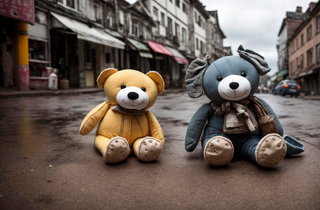 Juguetes de peluche viejos y maltratados yacen en la calle El basurero de los juguetes abandonados IA generativa