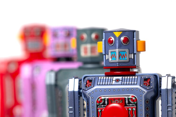 Foto juguetes vintage robot de hojalata