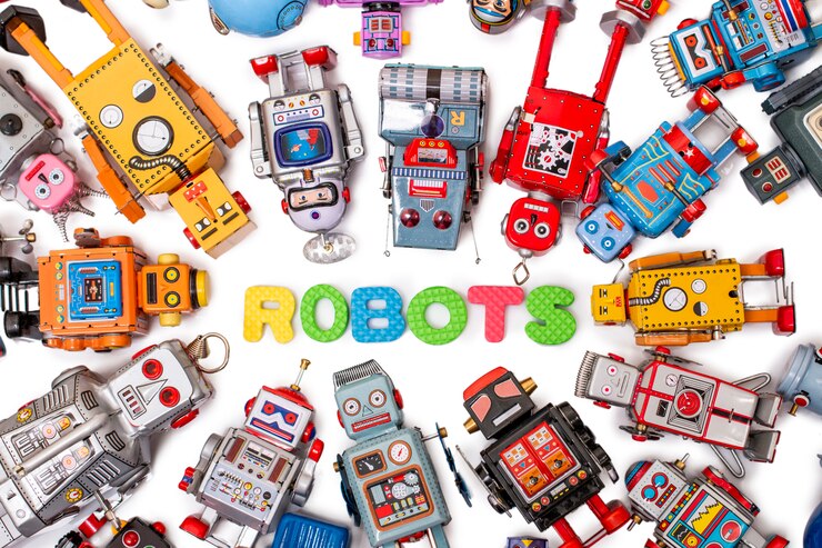 Foto juguetes vintage robot de hojalata
