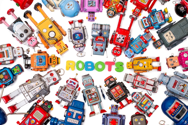 Foto juguetes vintage robot de hojalata