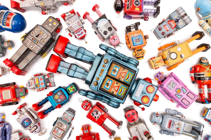 Foto juguetes vintage robot de hojalata