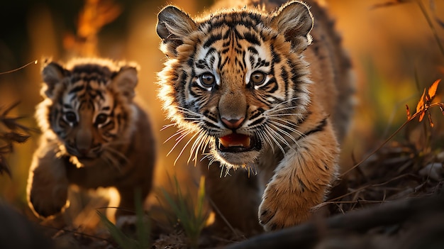 Juguetón cachorro de tigre saltando