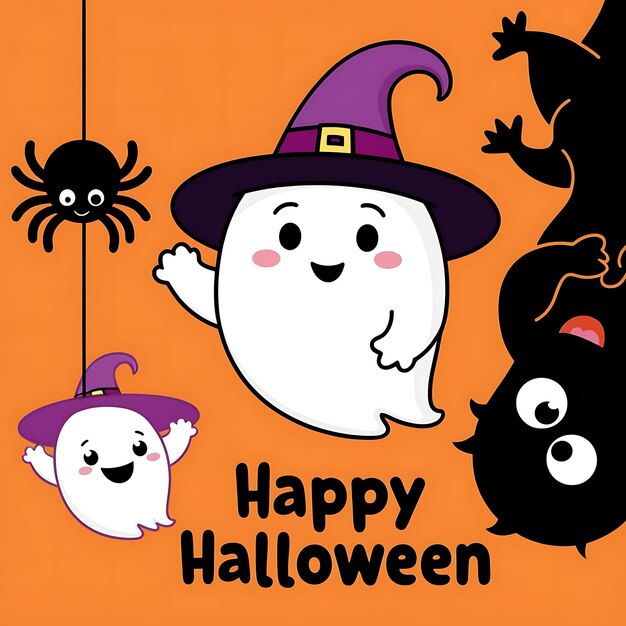 El juguetón de dibujos animados de Halloween Ghost and Spooky Friends Design ai generado