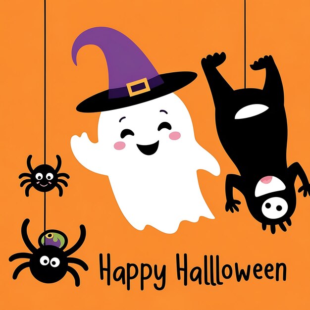 El juguetón de dibujos animados de Halloween Ghost and Spooky Friends Design ai generado