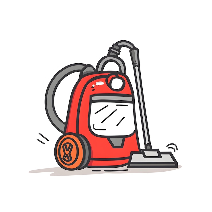 Foto el juguetón icono de doodle de una aspiradora con un diseño caprichoso para la limpieza del hogar