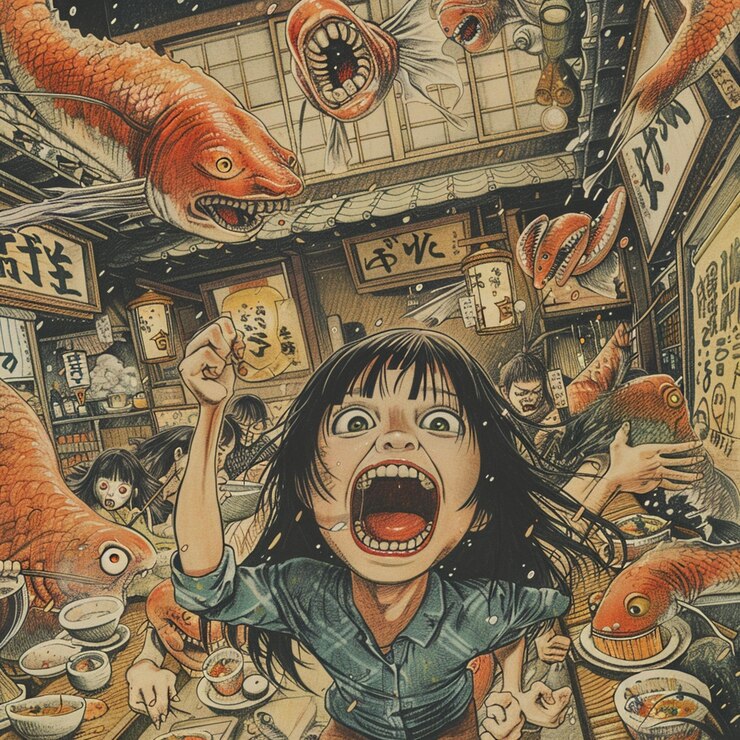 Foto el juguetón yokai y la niña ilustración de alta calidad en una animada escena de izakaya