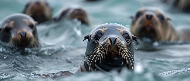 Foto una juguetona colonia de focas o leones marinos nadando en el océano cerca del muelle de monterey california concepto fotografía de vida silvestre animales marinos muelle de monterrey california costa vida oceánica