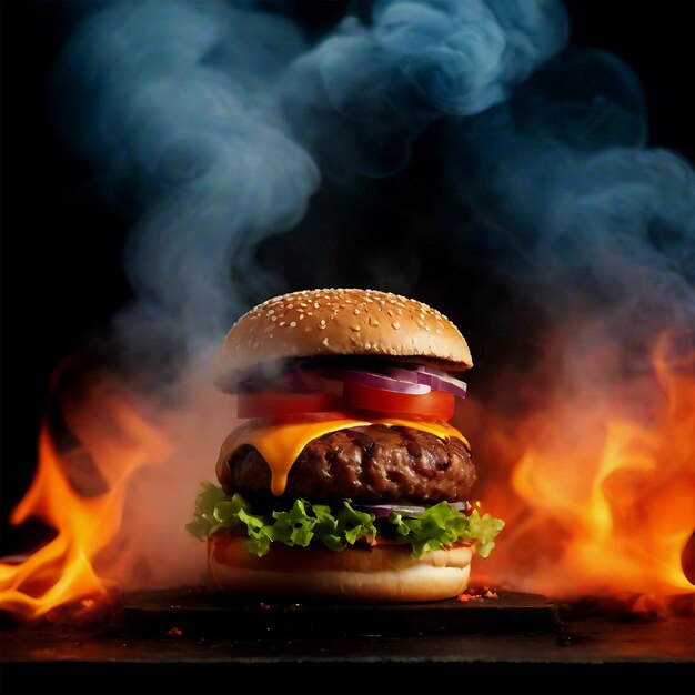 Juicy Burger Imagen de alta calidad con fondo negro
