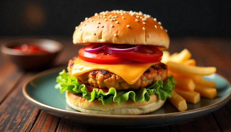 Juicy Cheeseburger con patatas fritas