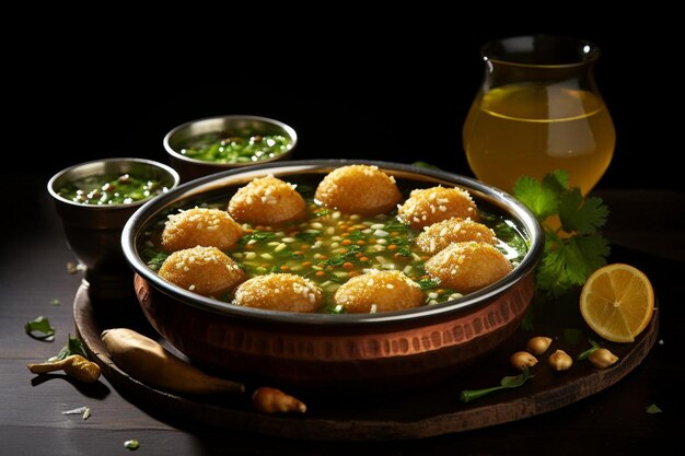 Foto juicy pudina pani puri indiano tasty pani puri ou golgappa fotografia de imagens