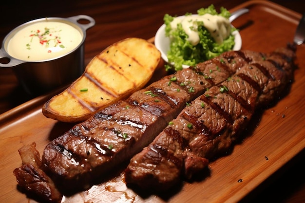 Juicy Strip Steak y patatas al horno delicioso