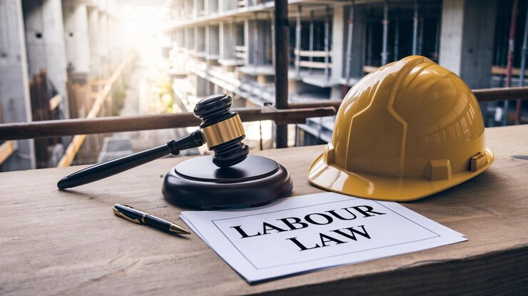 Juízes martelo e capacete Lei e Justiça sobre o conceito de direito do trabalho Direito da Construção