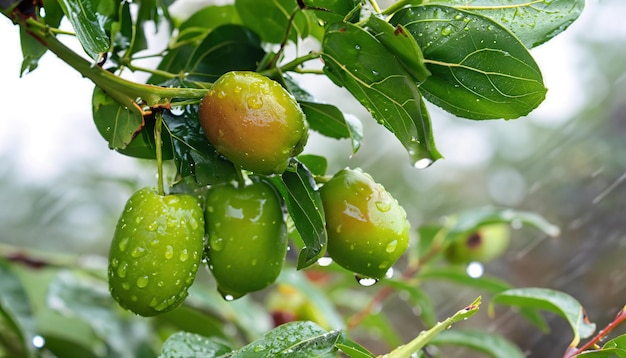 Jujube verde fresco en el árbol de jujube