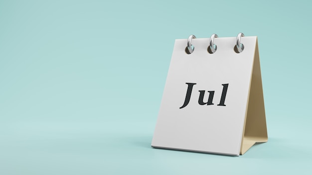 Jul auf Papier Tischkalender 3D-Rendering