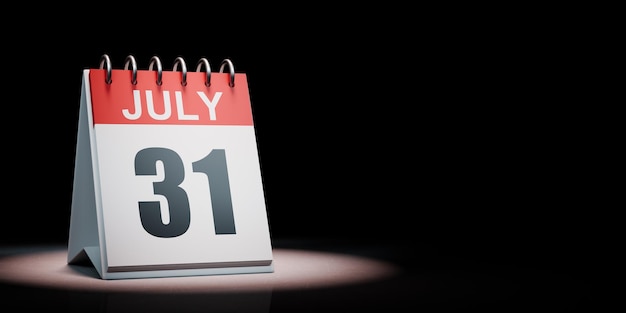 Juli-Kalender auf schwarzem Hintergrund