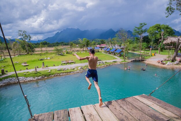 Jumper man of blue lagoon