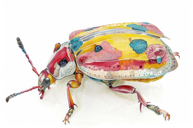 Junebug Pastel colorido em aquarela de estilo desenhado à mão isolado em fundo branco