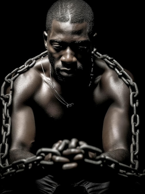 Juneteenth un día por la libertad Hombre africano prisionero en concepto de esclavitud en cadena