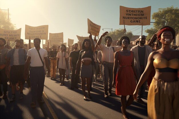 Juneteenth marcha por la libertad con diversos Generative ai