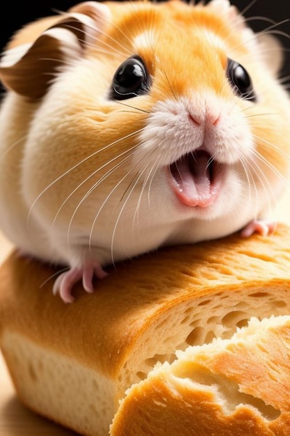 Foto jungar-hamster auf einem kleinen brottoast