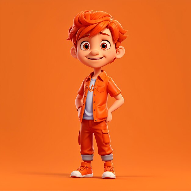 Junge 3D-Cartoonfigur mit orangefarbenem Hintergrund