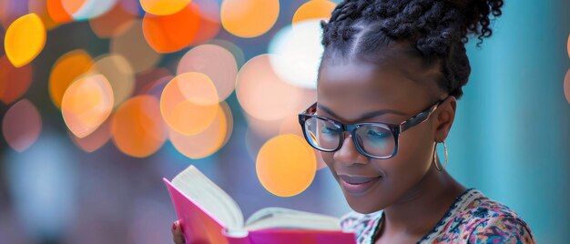 Junge afroamerikanische Frauen studieren Buch-Bokeh-Hintergrund Konzept zum Frauentag Frauenförderung durch Bildung