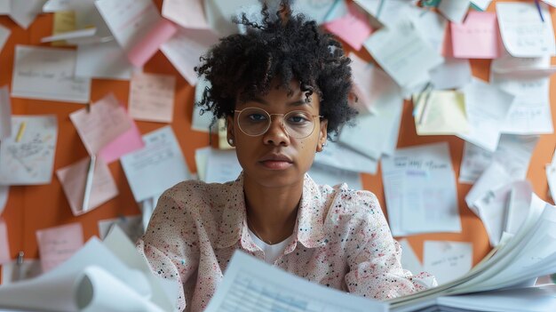 Junge afroamerikanische Geschäftsfrau, die im Büro arbeitet