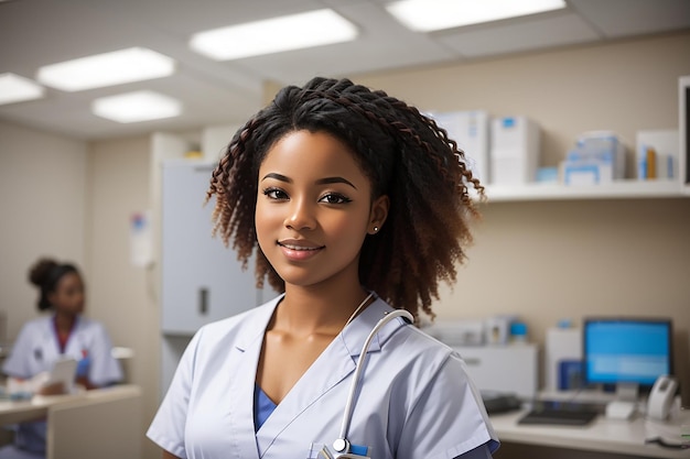 Foto junge afroamerikanische krankenschwester in einer klinik, generiert durch ki