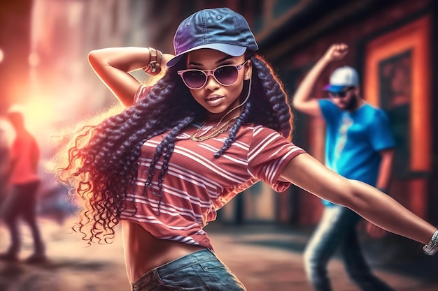 Junge afroamerikanische Tänzerin tanzt Hip-Hop-Tanz. Neuronales Netzwerk, KI generiert