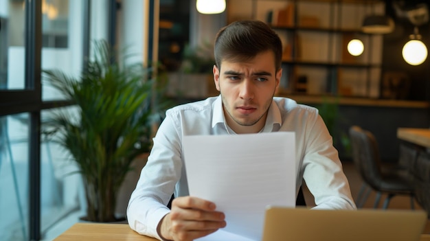 Junge Angestellte zeigt sein Gehaltspapier enttäuscht Gesichtsausdruck finanzieller Status Frustration Einkommen Job