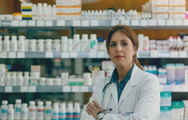Junge Apothekerin in einer Apotheke KI-generiert